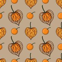 Pattern of leaves and oranges on beige vector