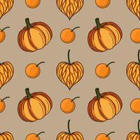 Colorful pattern of pumpkins and leaves vector
