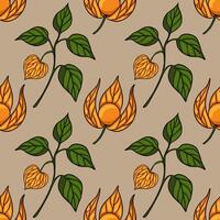 Floral pattern with orange flowers and leaves vector