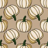 Pattern of white pumpkins on beige background vector