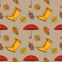 colorful autumn pattern with leaves and umbrellas vector