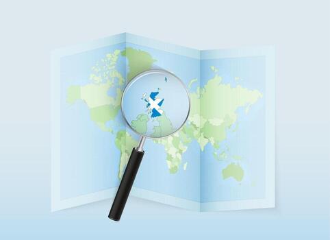 Magnifying glass on a world map vector