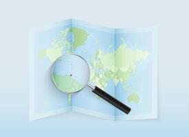 Magnifying glass on a world map vector