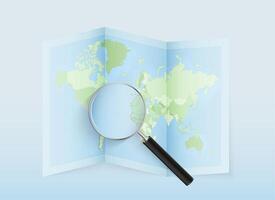 Magnifying glass on a world map vector