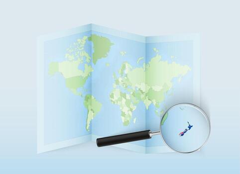 World map with magnifying glass vector
