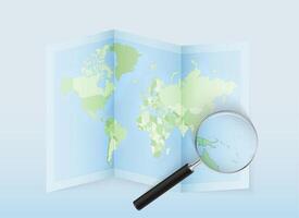World map with magnifying glass vector