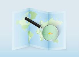 Magnifying glass over a world map vector