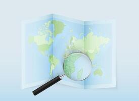 World map with magnifying glass vector