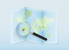 World map with magnifying glass vector