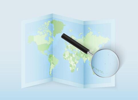 World map with a magnifying glass vector