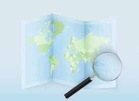 Magnifying glass over world map vector