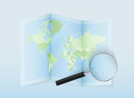 World map with magnifying glass vector