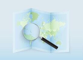 World map with magnifying glass vector