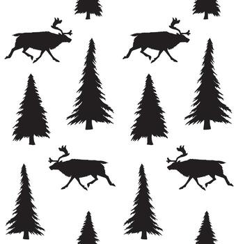 Seamless pattern of hand drawn doodle sketch reindeer and spruce tree on white background vector