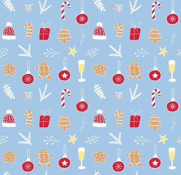 Seamless pattern of hand drawn doodle sketch Christmas new year elements isolated on backgrounds vector