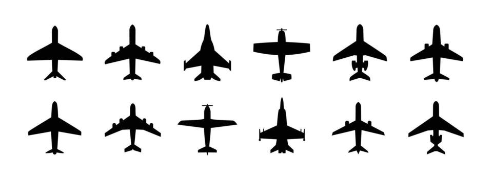 A collection of various types of airplane icons in flat style. Isolated icons for web and graphics. vector