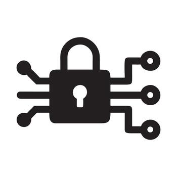 Silhouette of a lock with a digital circuit board pattern vector