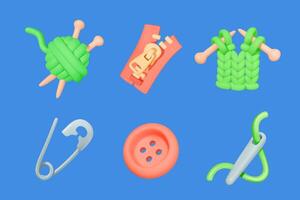 Sewing and knitting tools in vibrant colors vector