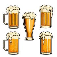 Various beer glasses with foamy tops vector