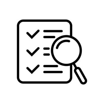 Checklist audit document with magnifying glass icon for verification or assessment process. vector
