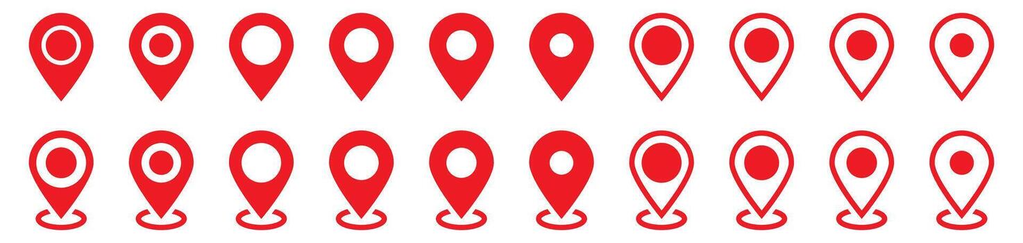 Red map pin marker. Simple location icons set. vector