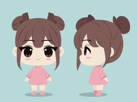 Kawaii character with ponytails design vector