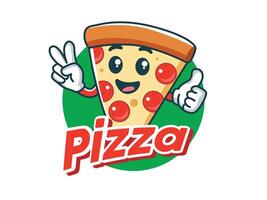 Cartoon pizza slice with thumbs up vector