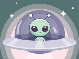Cute alien in a spaceship vector