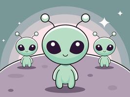 Three cute cartoon aliens on a planet vector