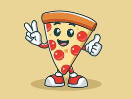 happy cartoon pizza character vector