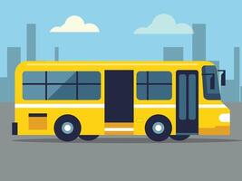Yellow city bus in urban landscape vector