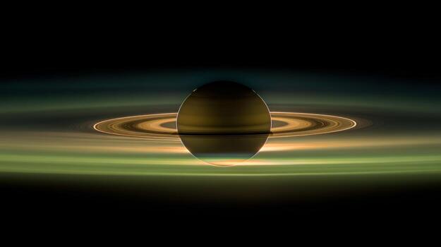 Captivating View of Saturn Surrounded by Its Stunning Rings and Cosmic Atmosphere in Deep Space Imagery photo