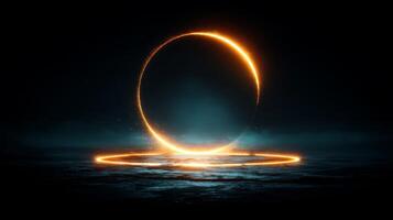Abstract glowing circle design with orange light on dark background for creative digital artwork and presentations photo