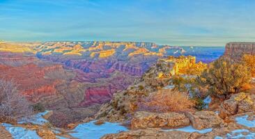 Wide Grand Canyon panorama with snowy rim11 photo