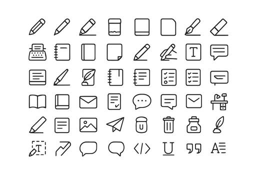 Writing and Editing Icon Set Minimal Line Style for Content Creation and Publishing vector