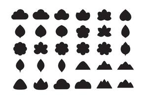 Nature Silhouette Icon Set Cloud, Leaf Flower Mountain Shapes vector