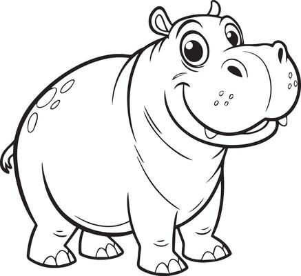 Funny animal cartoon illustration of a baby hippo and rhino at the zoo