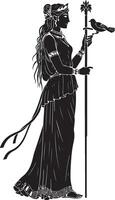 greek goddess of the underworld, greek mythology, black and white illustration vector