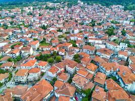 Greek town of Litochoro with small houses and narrow streets photo