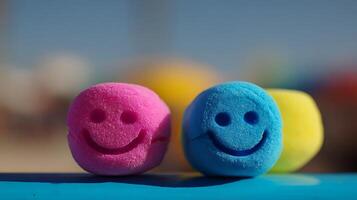 Colorful Smiley Faces Bringing Joy and Happiness in Bright Sunlight. photo