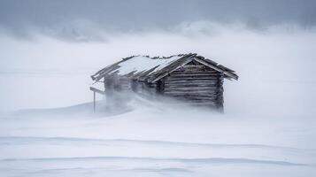Abandoned Cabin Battling Fierce Winter Blizzard and Gale Force Winds. photo