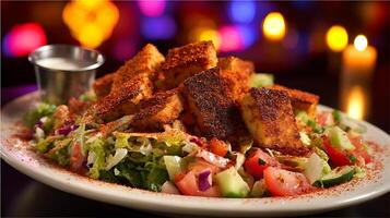 Delicious Salad with Crispy Seasoned Tofu and Fresh Vegetables photo