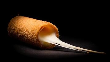 Golden Crispy Roll with Melted Cheese Stretched Out. photo
