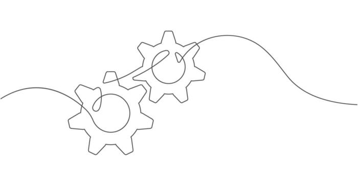 Continuous line gears .Engineering drawing.Technical drawing of gears . vector