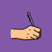 Cartoon Illustration of Hand Writing on Paper with Purple Background vector