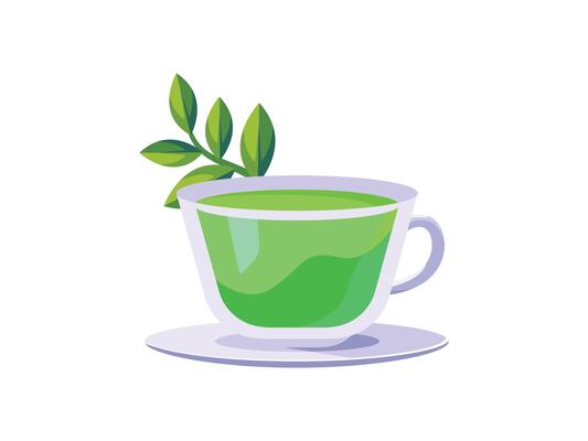 Green Tea Cup Clipart Vectors with Swirly Steam on a white Background