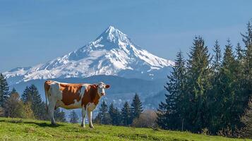 Cow with mountain backdrop photo
