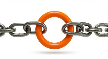 Strong Orange Ring Securely Connects Two Metal Chains photo
