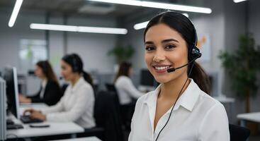 Smiling Customer Service Representative Works Efficiently In Modern Office photo