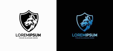 illustration of a wolf shield logo design. Wild animal badge symbol. vector